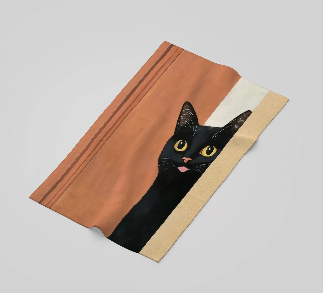 Curious Black Cat Peeking beach towel by Melloi Art Print