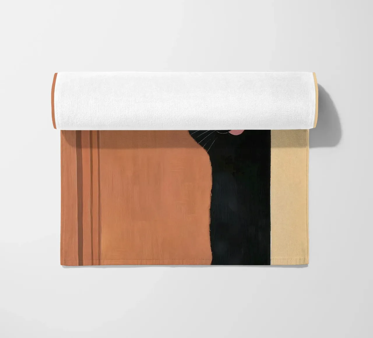 Curious Black Cat Peeking beach towel by Melloi Art Print