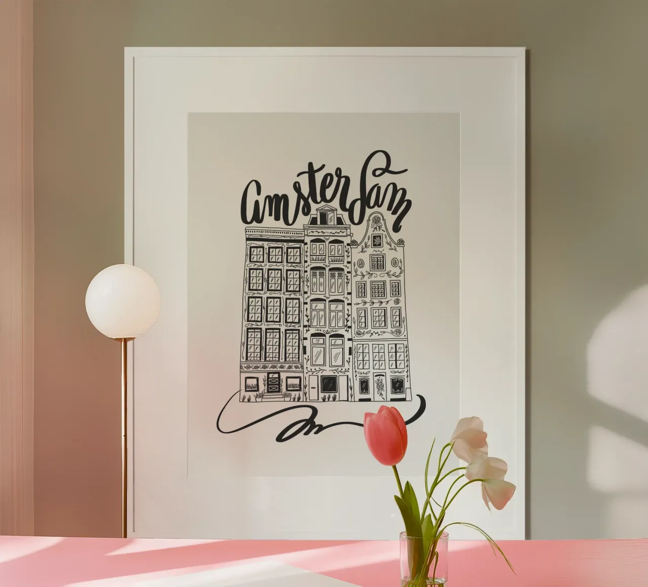 Amsterdam city poster con telaio in plastica da anisillustration