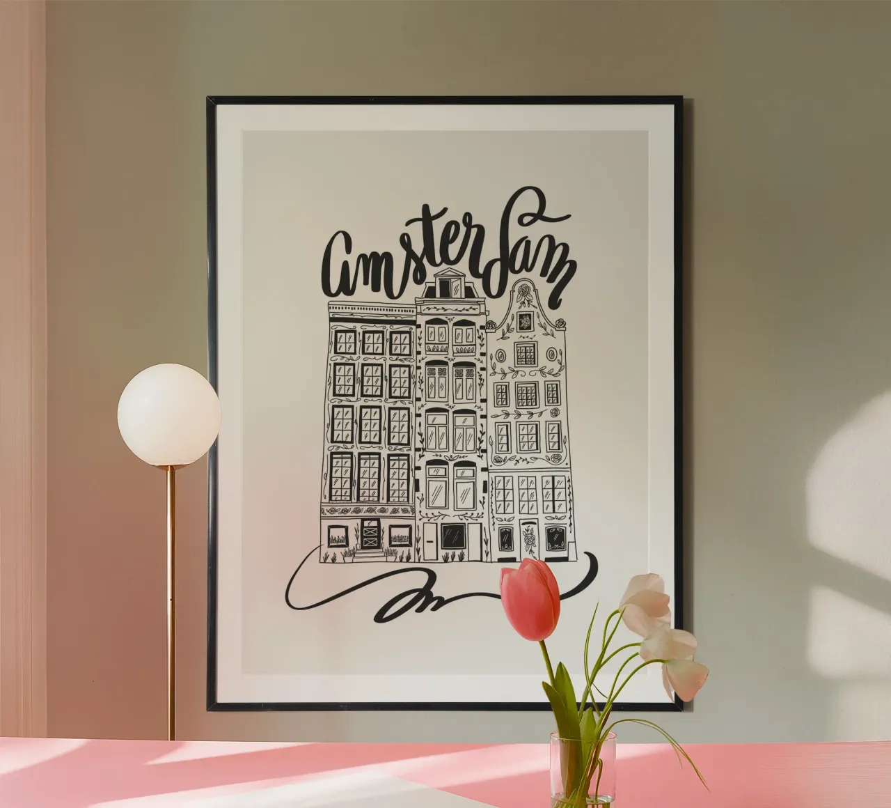 Amsterdam city poster con telaio in plastica da anisillustration