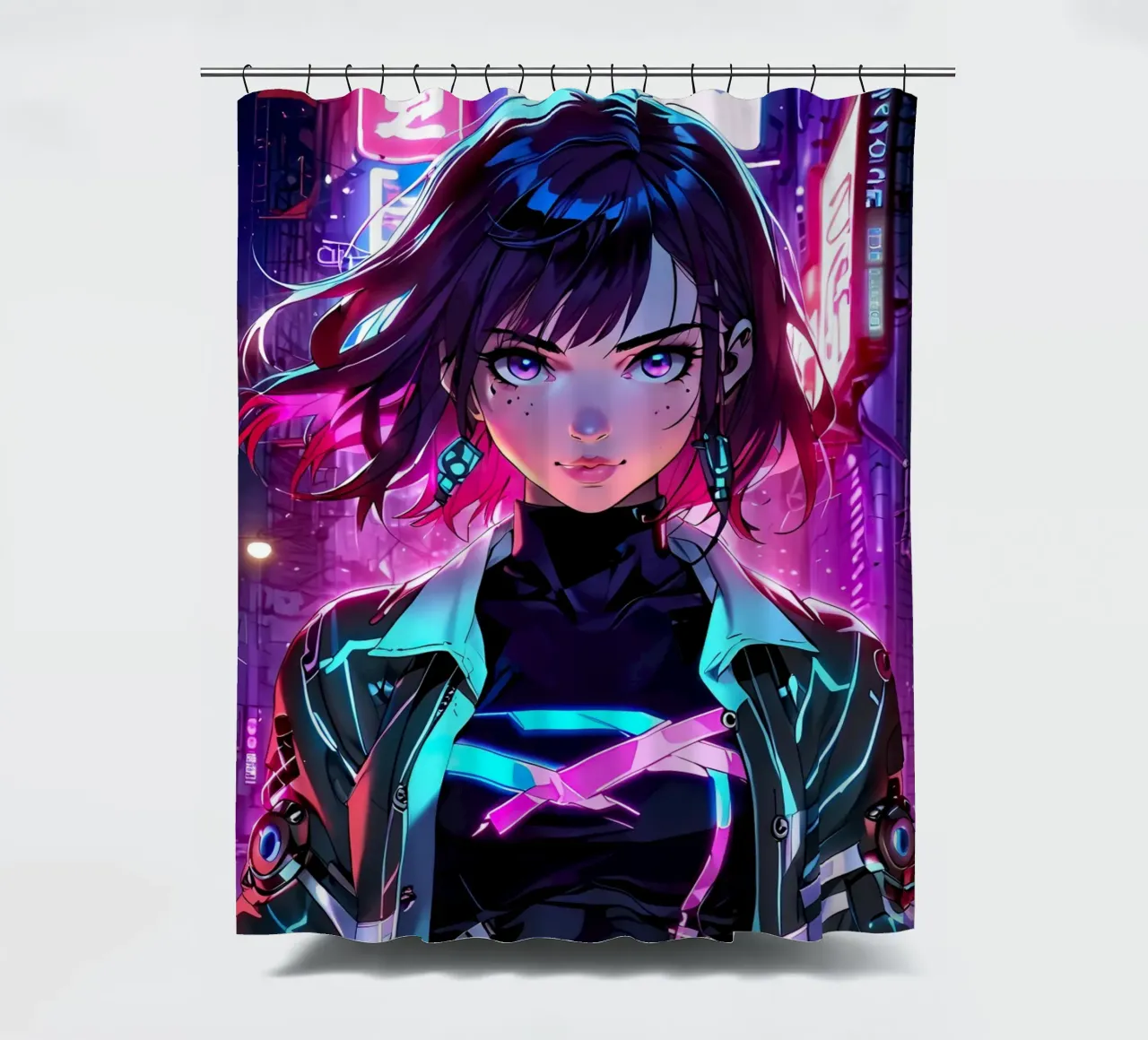 Cyberpunk Anime Girl shower curtain by 🎁 ARTVI-SHOP