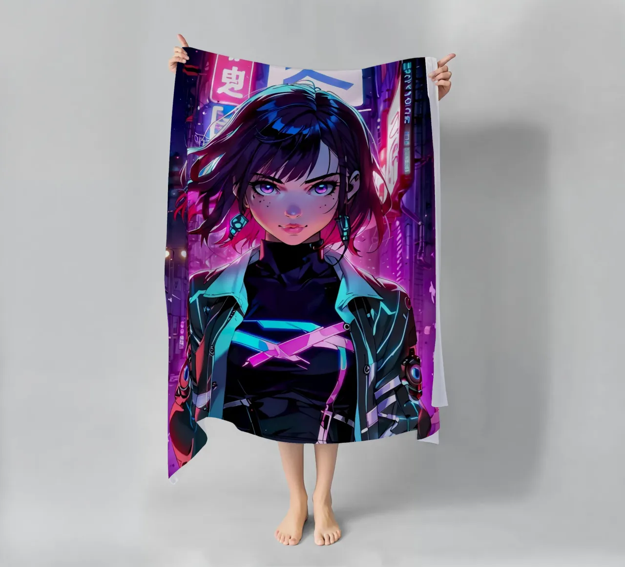 Ragazza Anime Cyberpunk telo mare da 🎁 ARTVI-SHOP