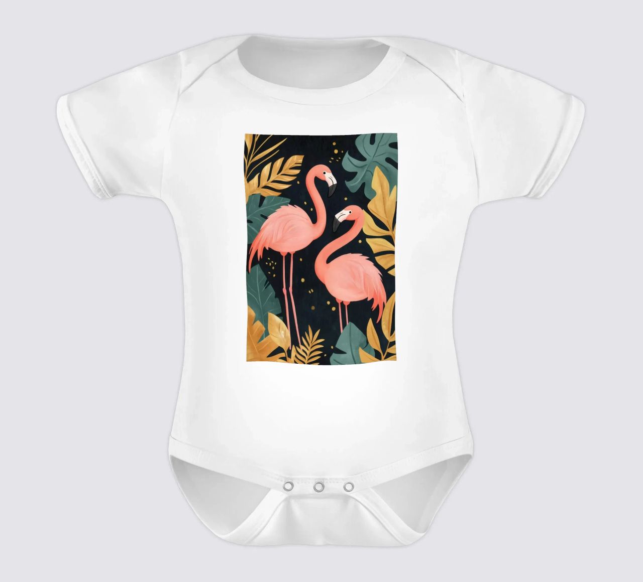 Flamingos inmitten von tropischem Laub Kurzarm Babybody von Melloi Art Print