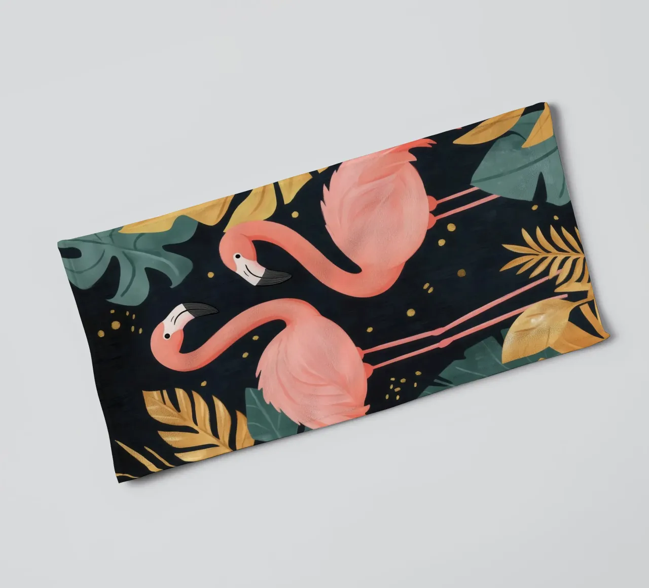 Fenicotteri tra il fogliame tropicale asciugamano da bagno da Melloi Art Print