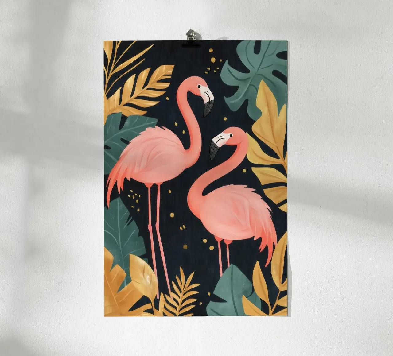 Fenicotteri tra il fogliame tropicale carta hahnemühle da Melloi Art Print