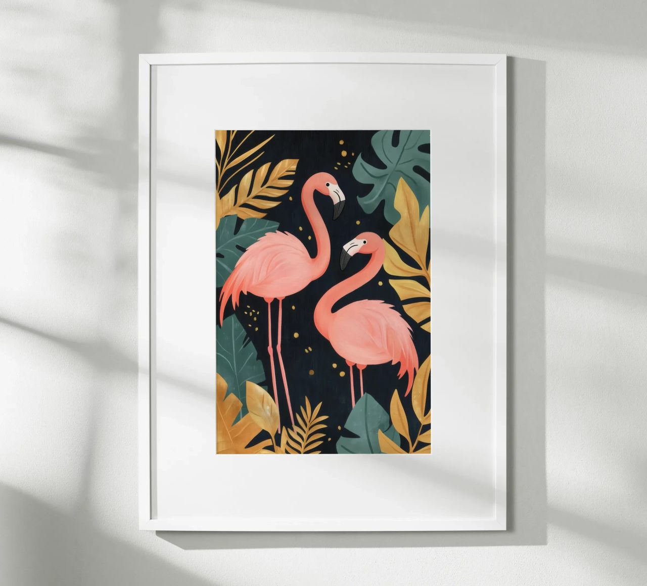 Flamants roses au milieu d'un feuillage tropical poster de Melloi Art Print