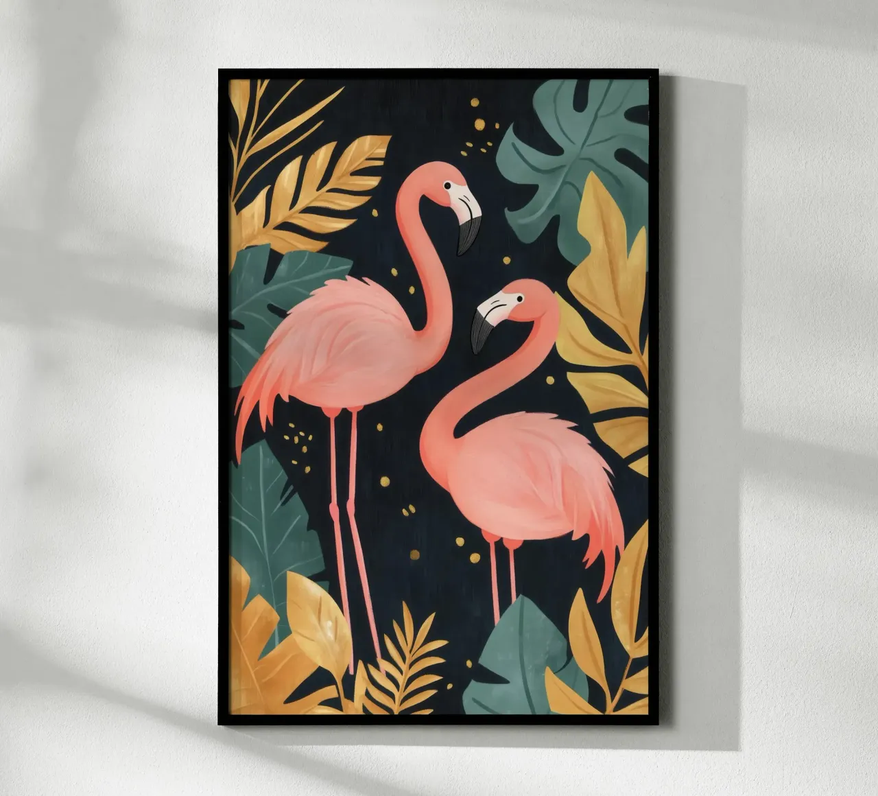 Fenicotteri tra il fogliame tropicale carta hahnemühle da Melloi Art Print
