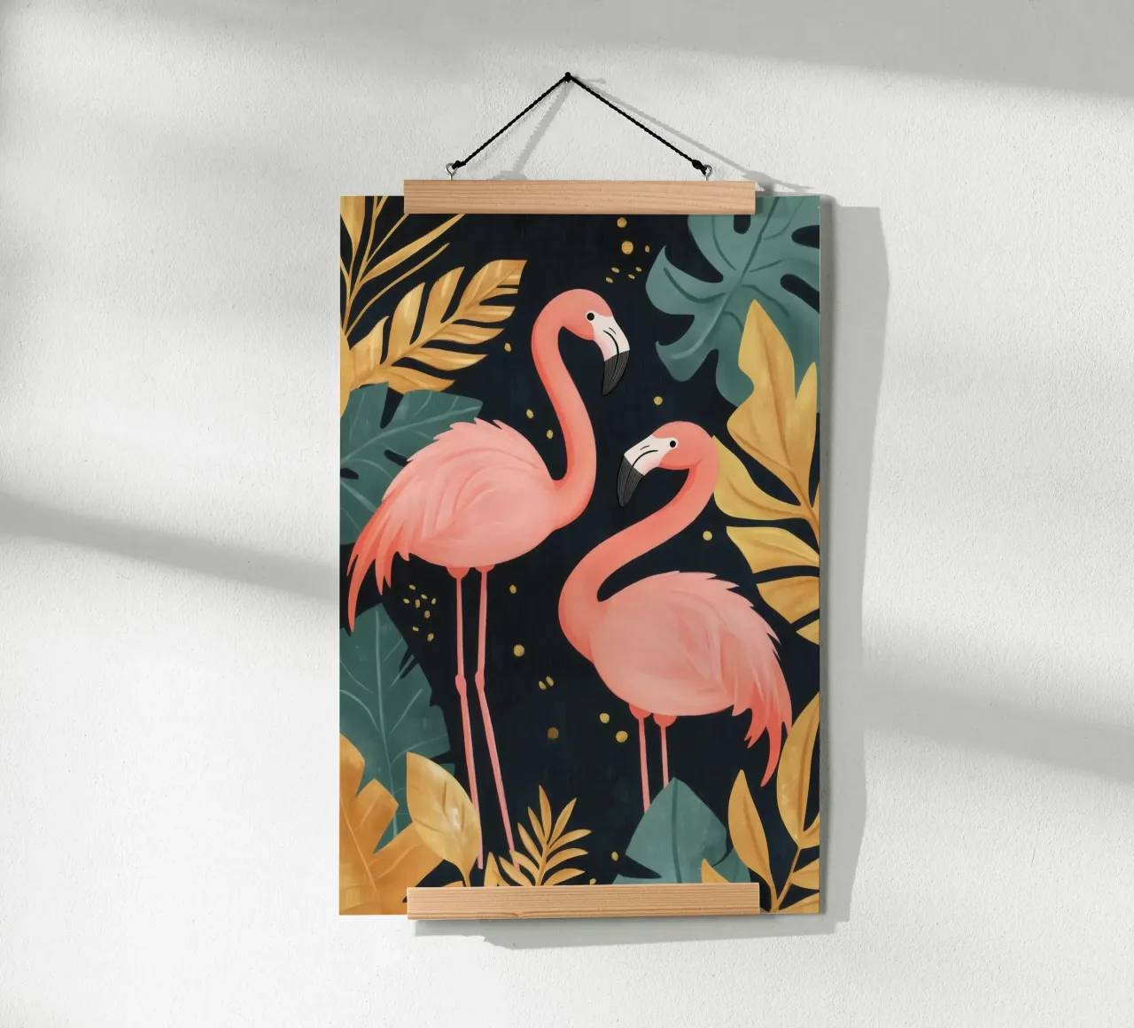 Fenicotteri tra il fogliame tropicale carta hahnemühle da Melloi Art Print