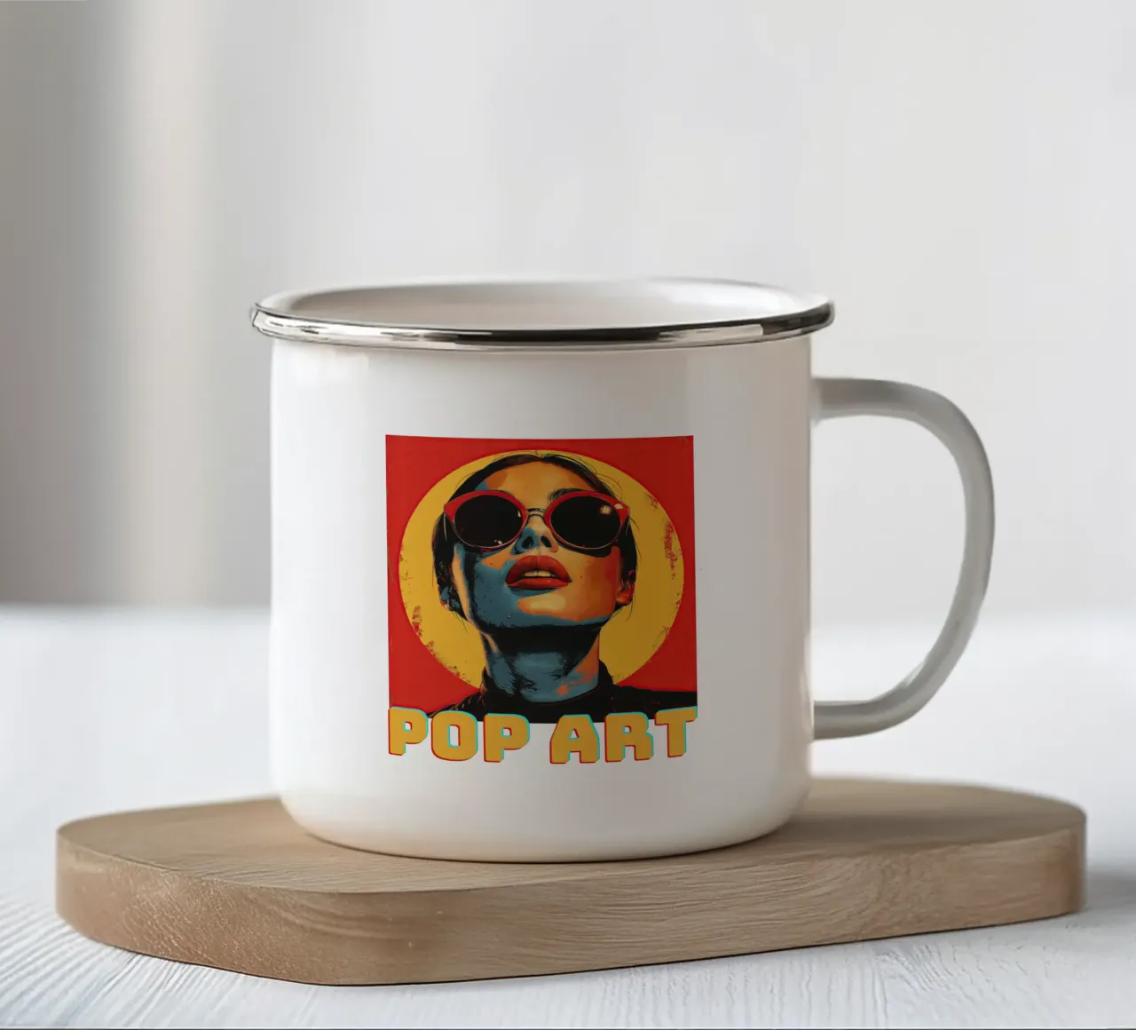 Pop Art enamel mug by Nikis Art Studio