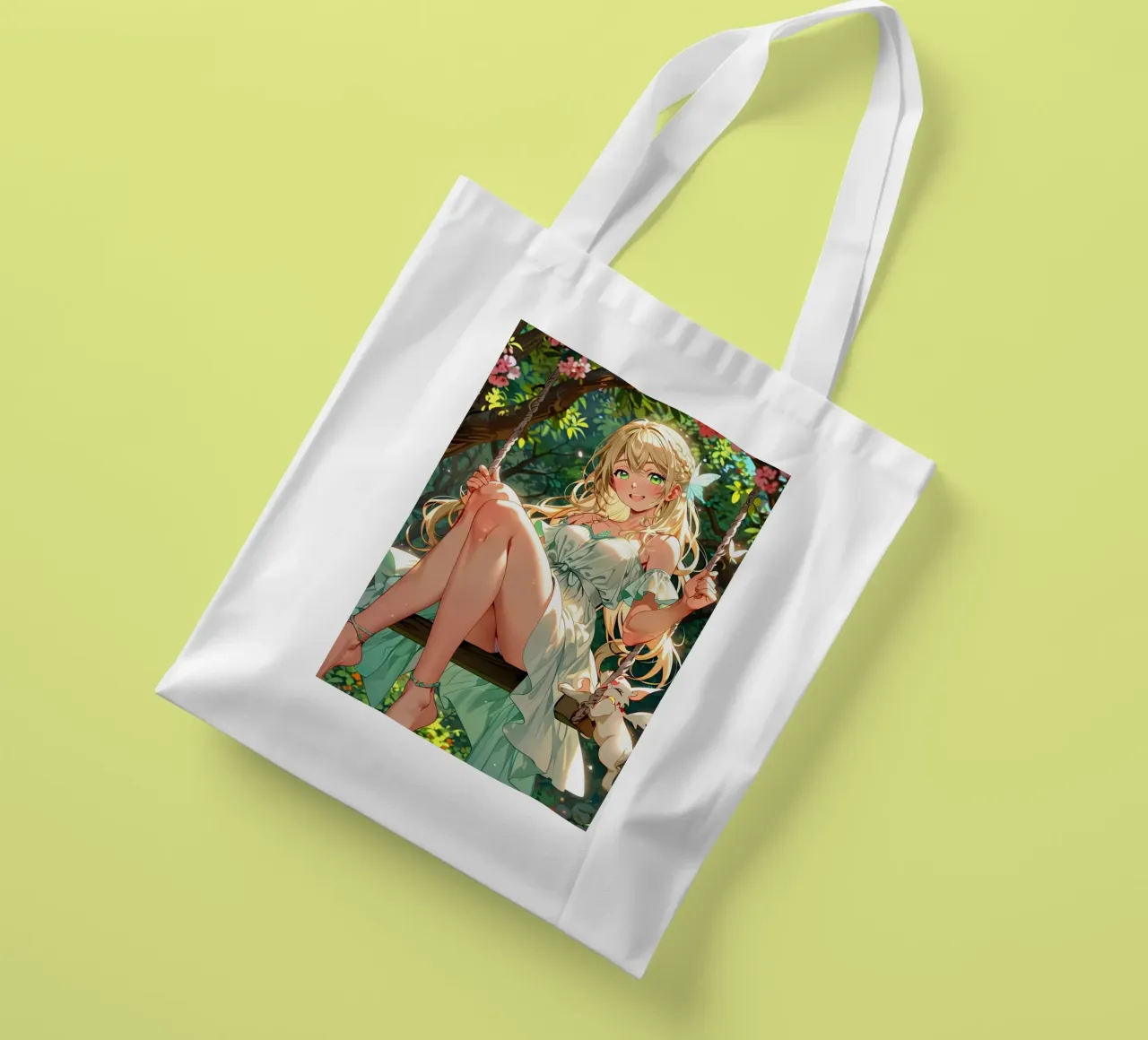 Anime Girl on Swing tote bag by 🎁 ARTVI-SHOP