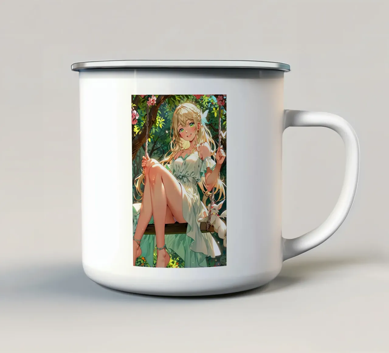 Ragazza Anime sull'altalena tazza in smalto da ARTVI-SHOP