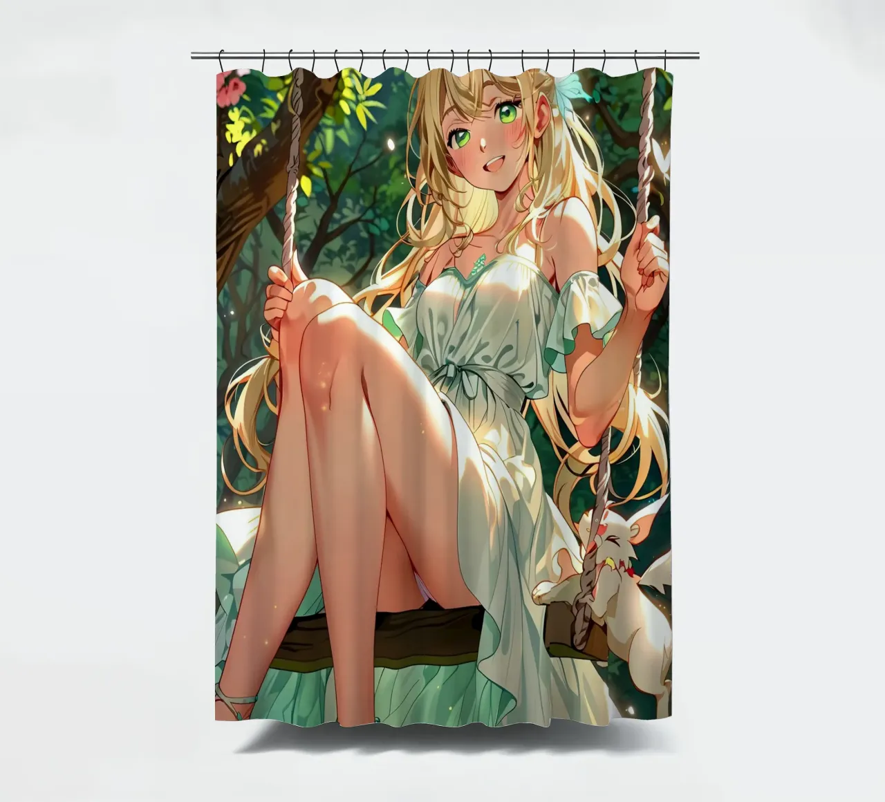 Anime Girl on Swing shower curtain by 🎁 ARTVI-SHOP