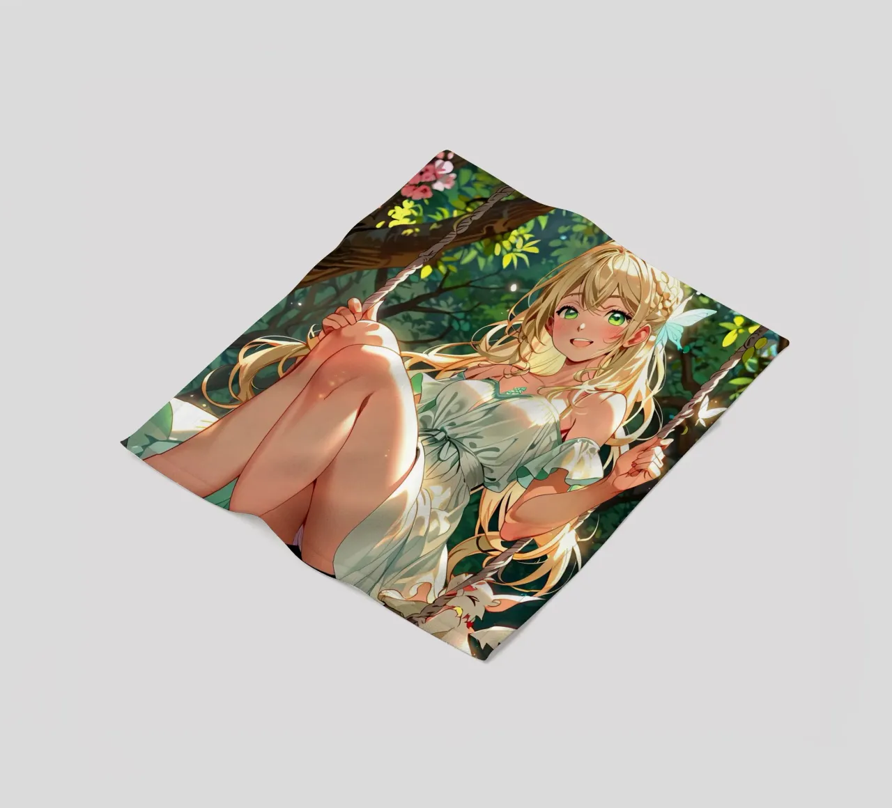 Anime Girl on Swing fleece blanket by 🎁 ARTVI-SHOP