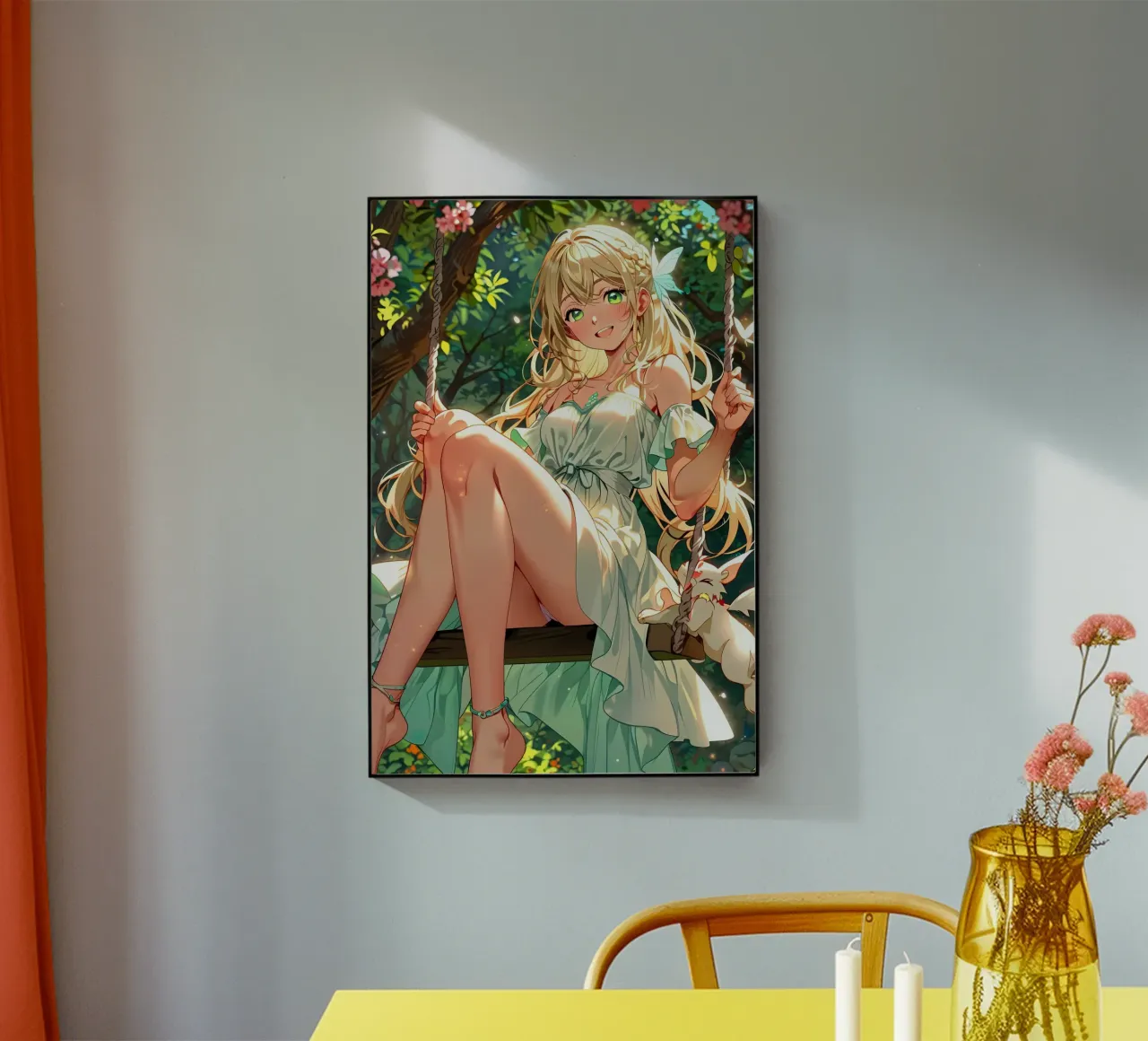 Anime Girl on Swing acrylic glass by 🎁 ARTVI-SHOP