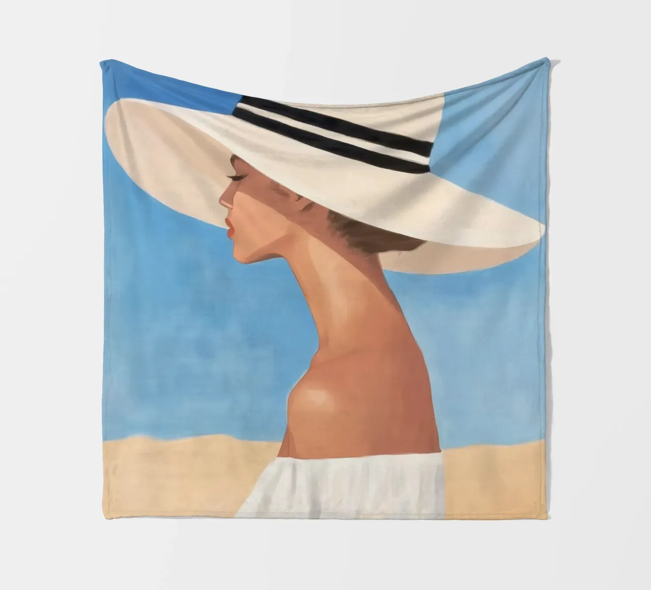 Donna con cappello a tesa larga coperta in pile da Melloi Art Print