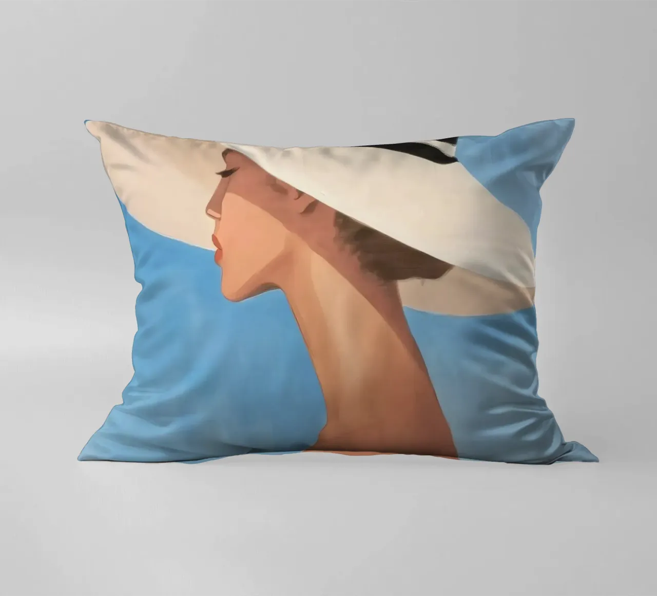 Donna con cappello a tesa larga cuscino da Melloi Art Print