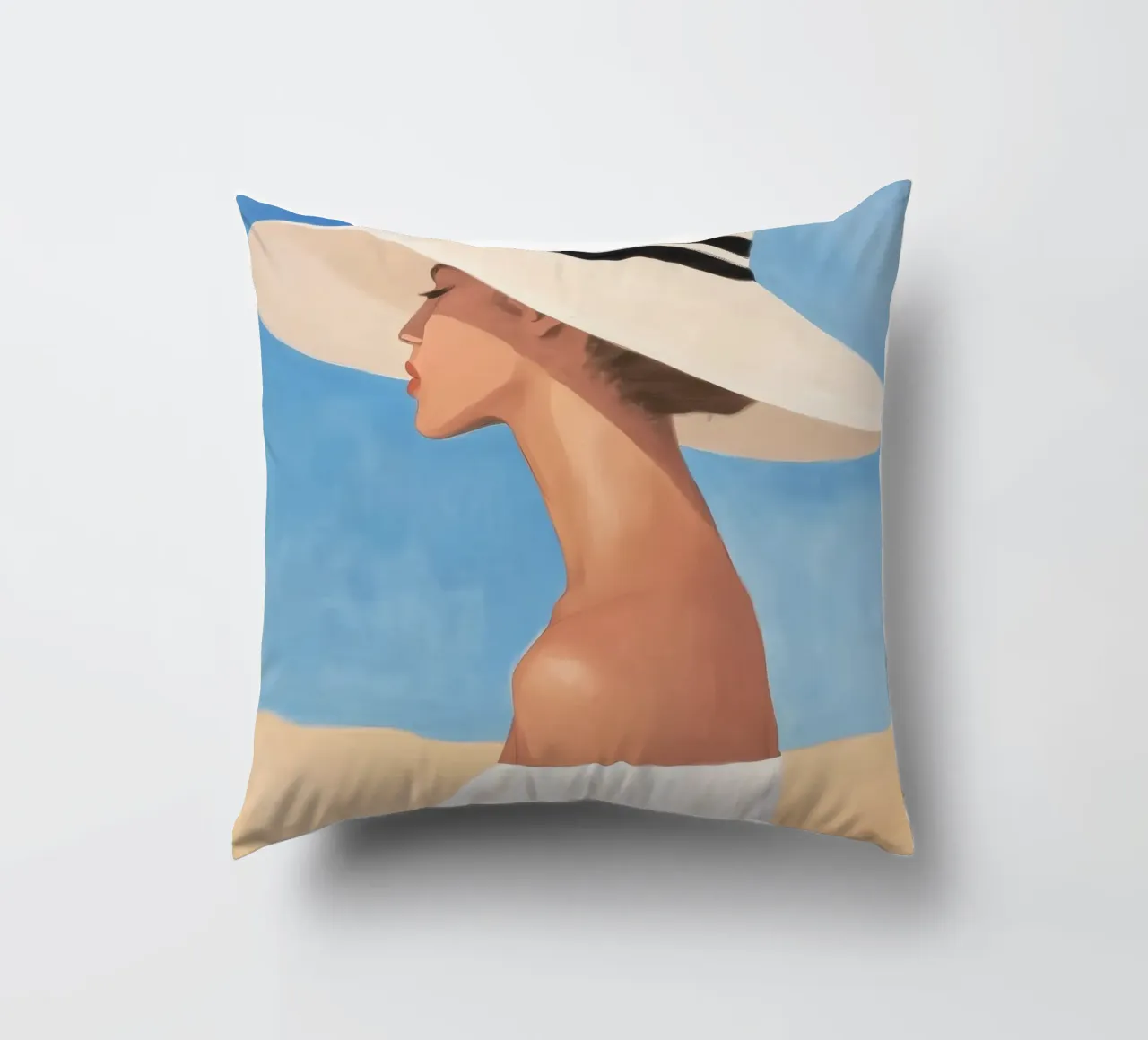 Donna con cappello a tesa larga cuscino da Melloi Art Print