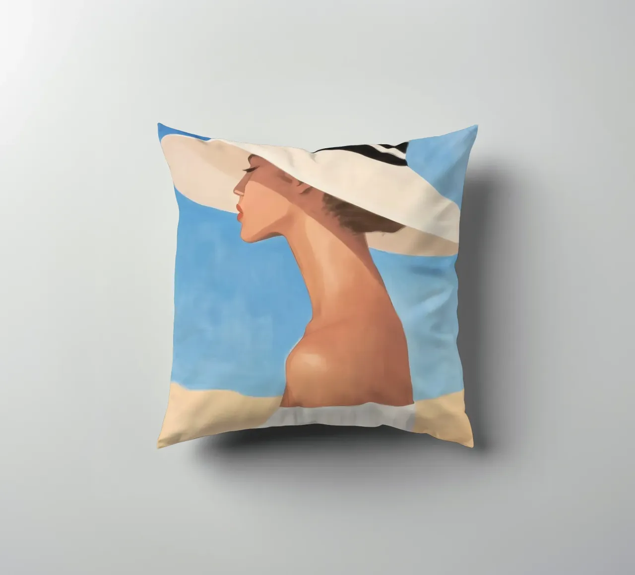 Donna con cappello a tesa larga cuscino da Melloi Art Print