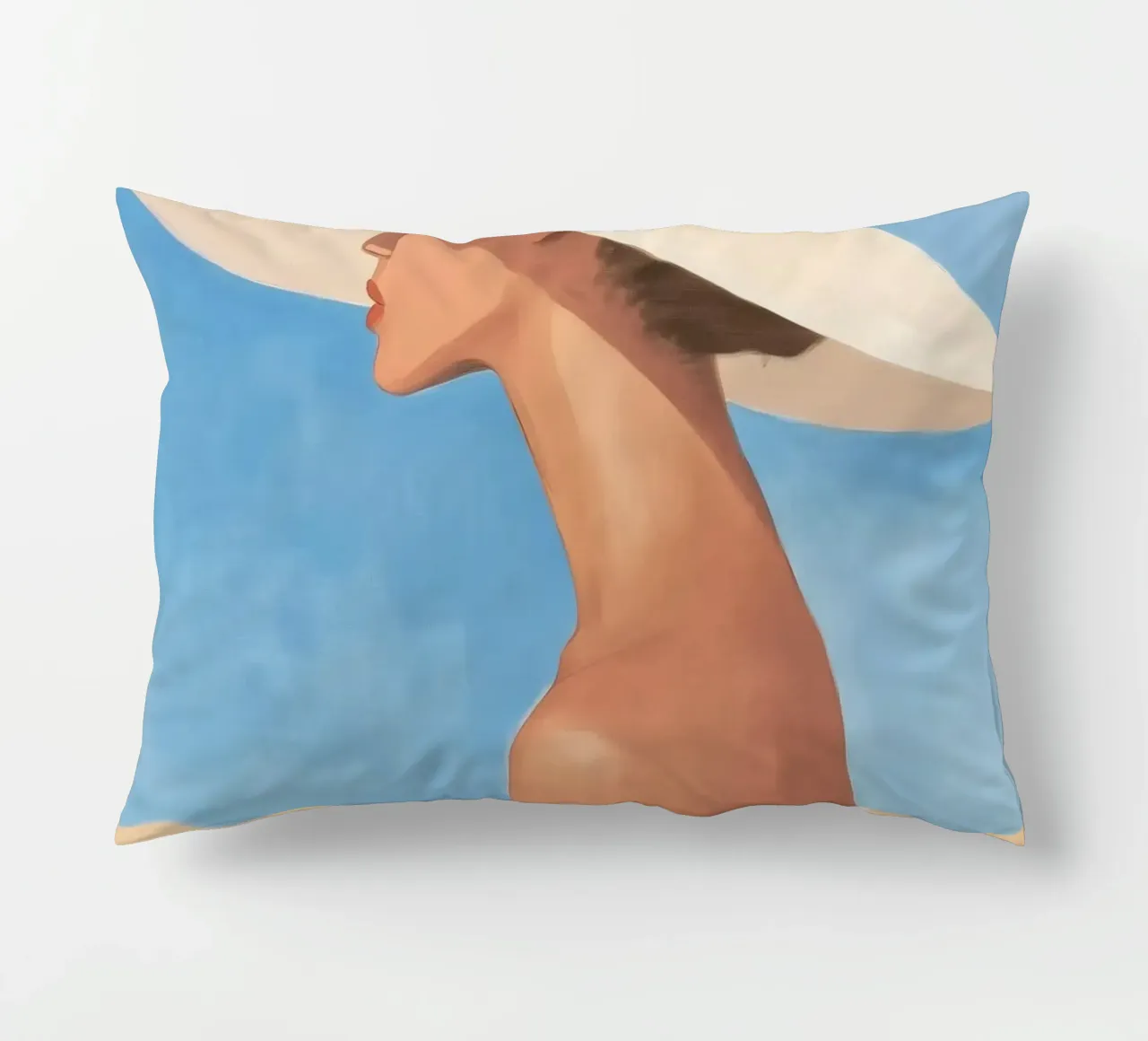 Donna con cappello a tesa larga cuscino da Melloi Art Print