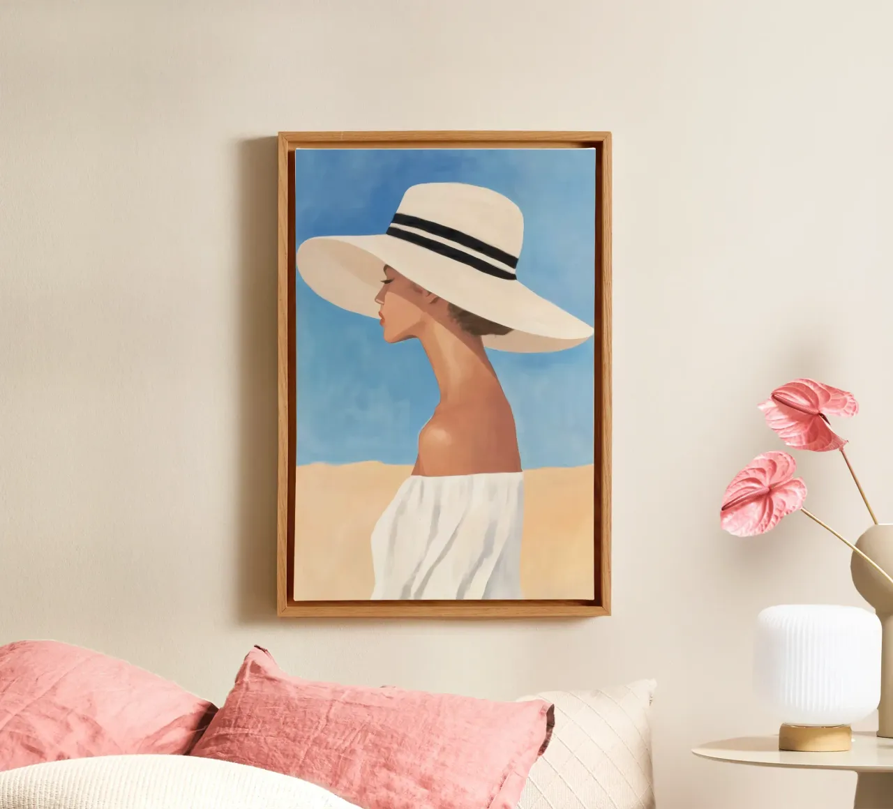 Donna con cappello a tesa larga tela con Cornice a cassetta da Melloi Art Print