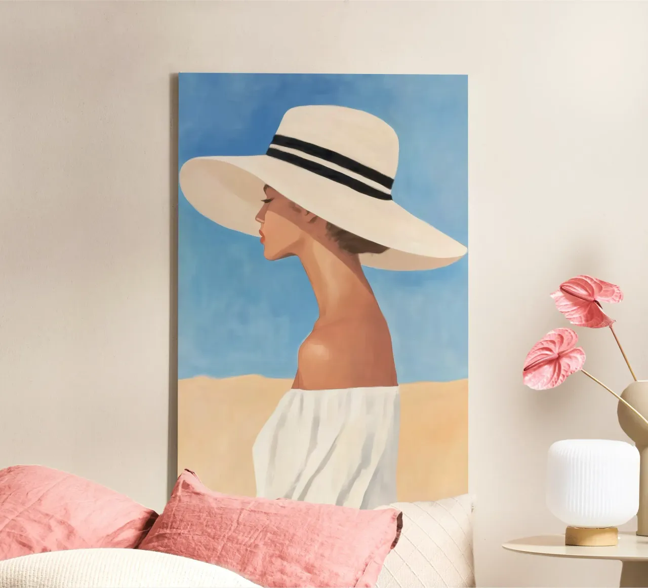 Donna con cappello a tesa larga tela con Cornice a cassetta da Melloi Art Print