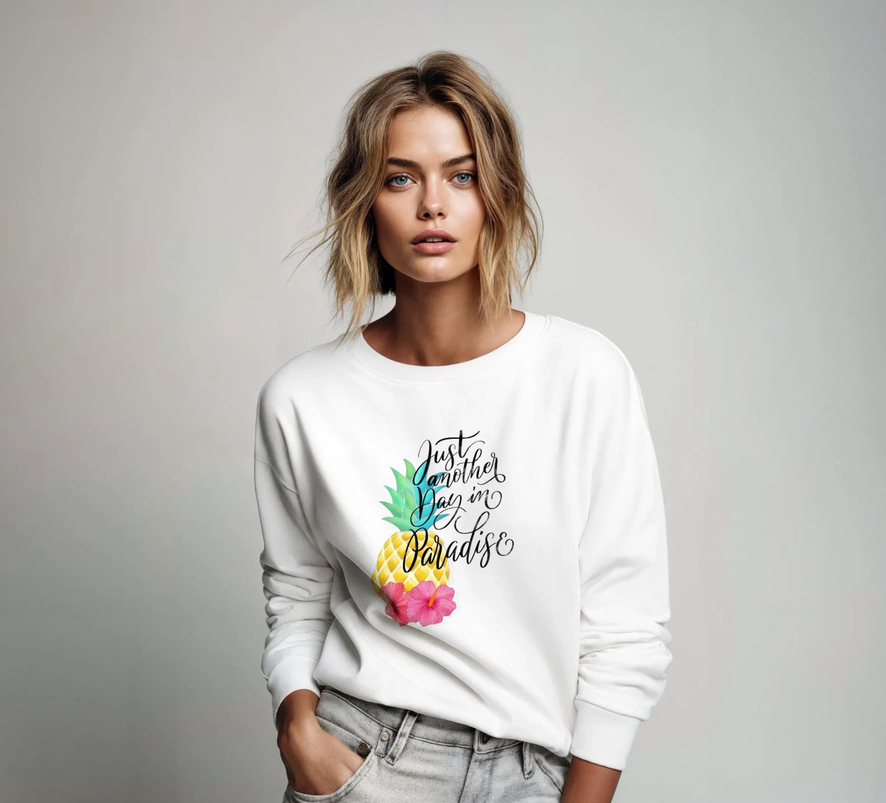 Un día más en el paraíso. Good Vibes Zitat. Lettering. sudadera de CalliLetters