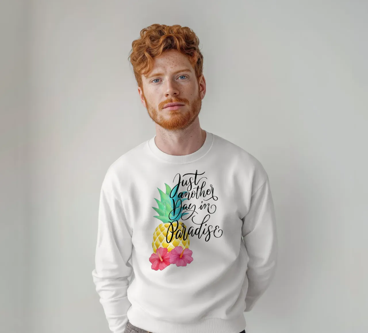 Ein weiterer Tag im Paradies. Good Vibes Zitat. Beschriftung. Sweatshirt von CalliLetters