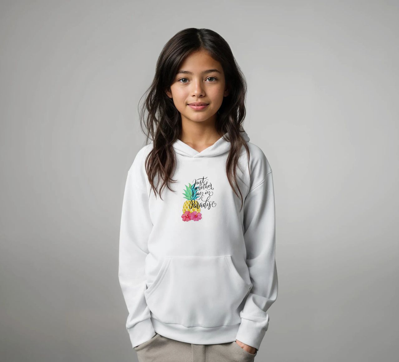 Un día más en el paraíso. Good Vibes Zitat. Lettering. sudadera con capucha para niño de CalliLetters