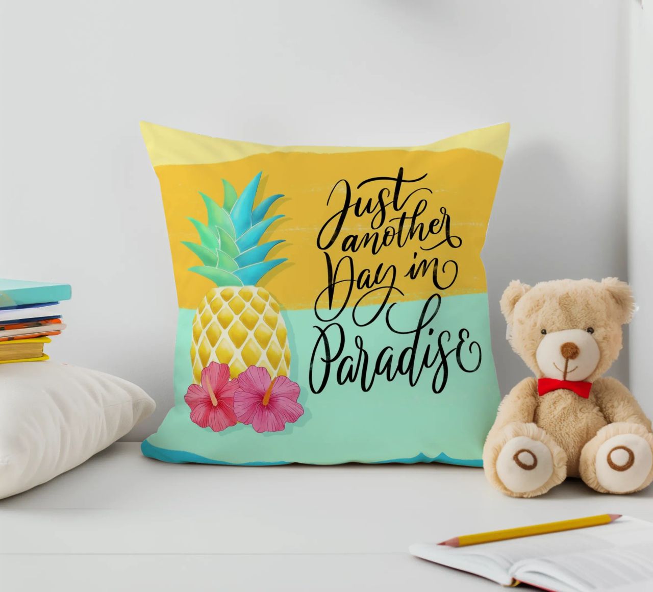 Just Another Day in Paradise. Good Vibes Zitat. Lettering. decorative cushion by CalliLetters