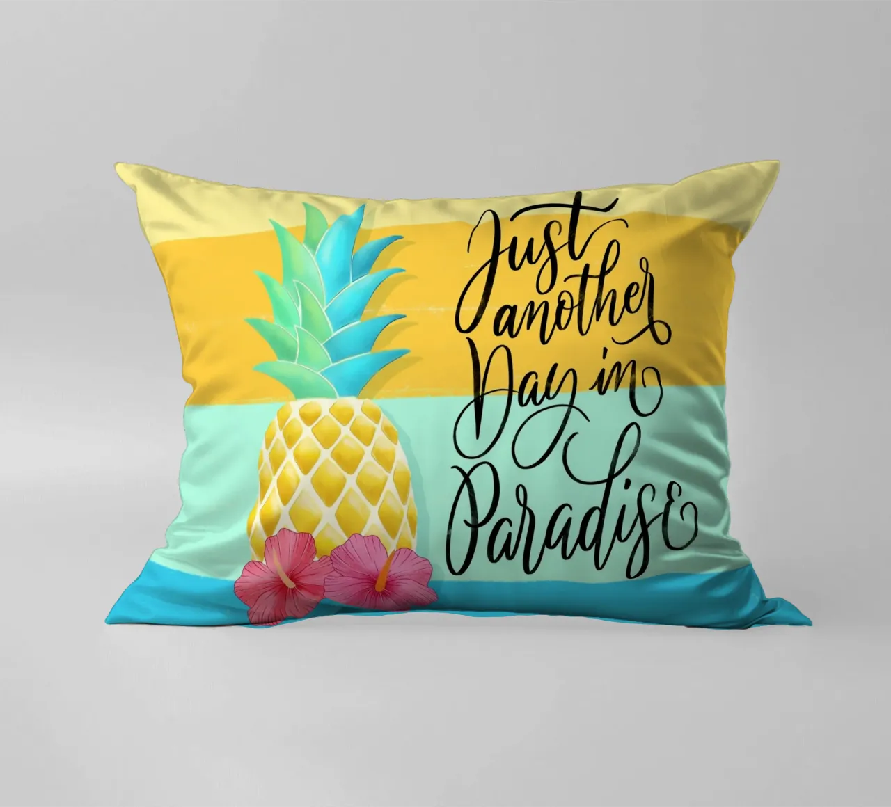 Un día más en el paraíso. Good Vibes Zitat. Lettering. cojín de CalliLetters