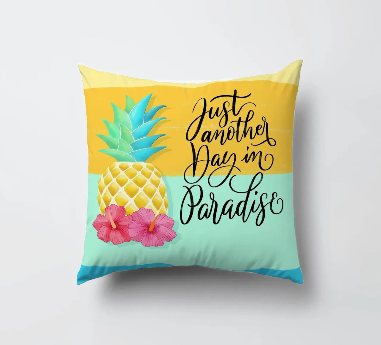 Un día más en el paraíso. Good Vibes Zitat. Lettering. cojín de CalliLetters