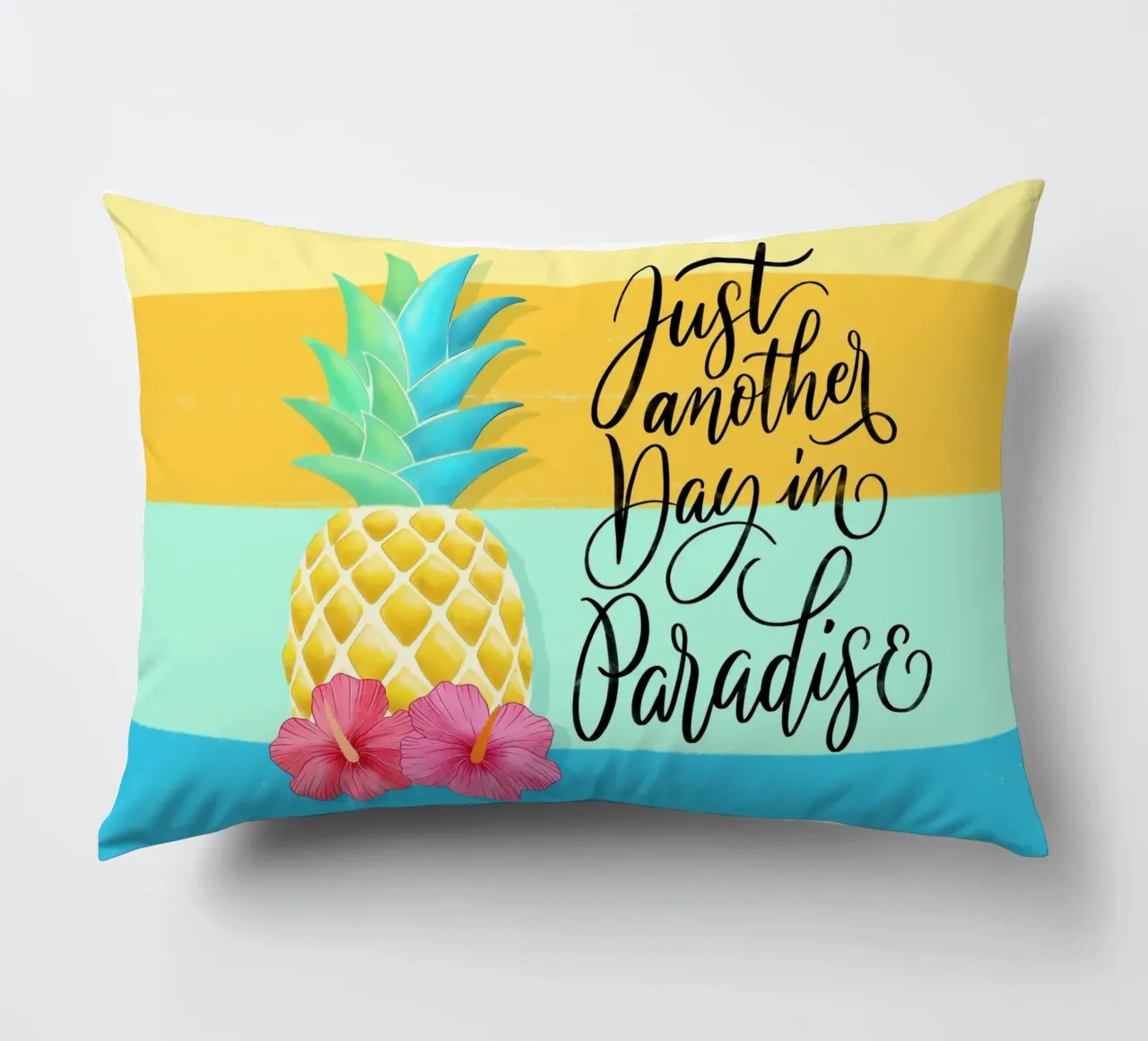 Un día más en el paraíso. Good Vibes Zitat. Lettering. cojín de CalliLetters