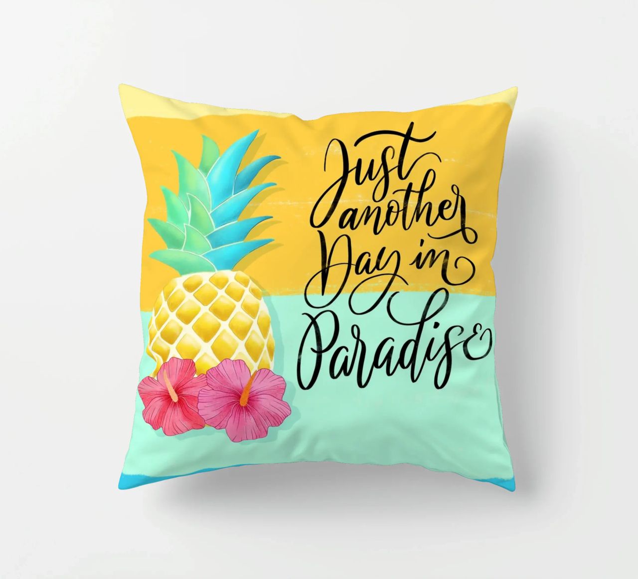 Just Another Day in Paradise. Good Vibes Zitat. Lettering. decorative cushion by CalliLetters
