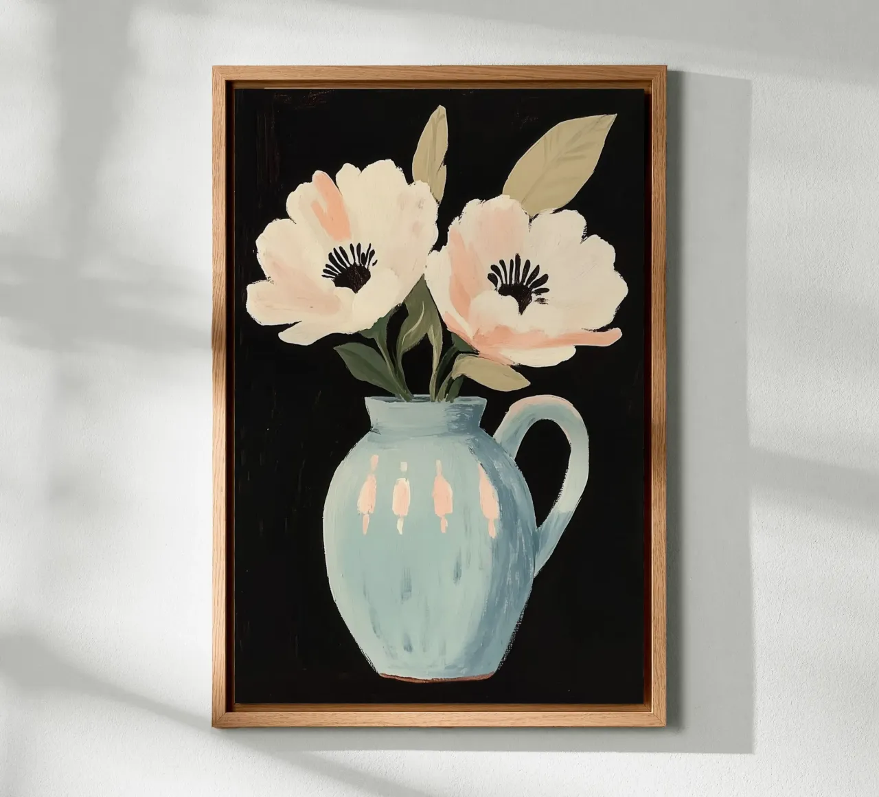 Pittura floreale in vaso blu tela con Cornice a cassetta da Melloi Art Print