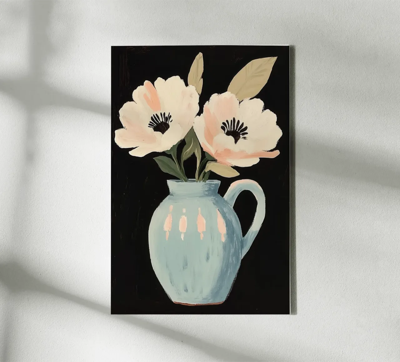 Pittura floreale in vaso blu tela con Cornice a cassetta da Melloi Art Print