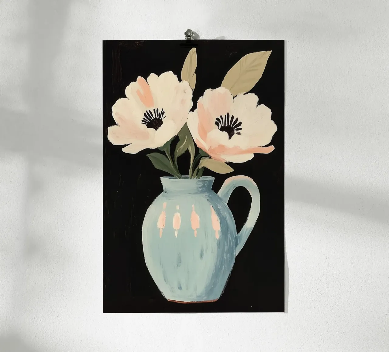 Floral Painting in Blue Vase poster with aluminum frame by Melloi Art Print