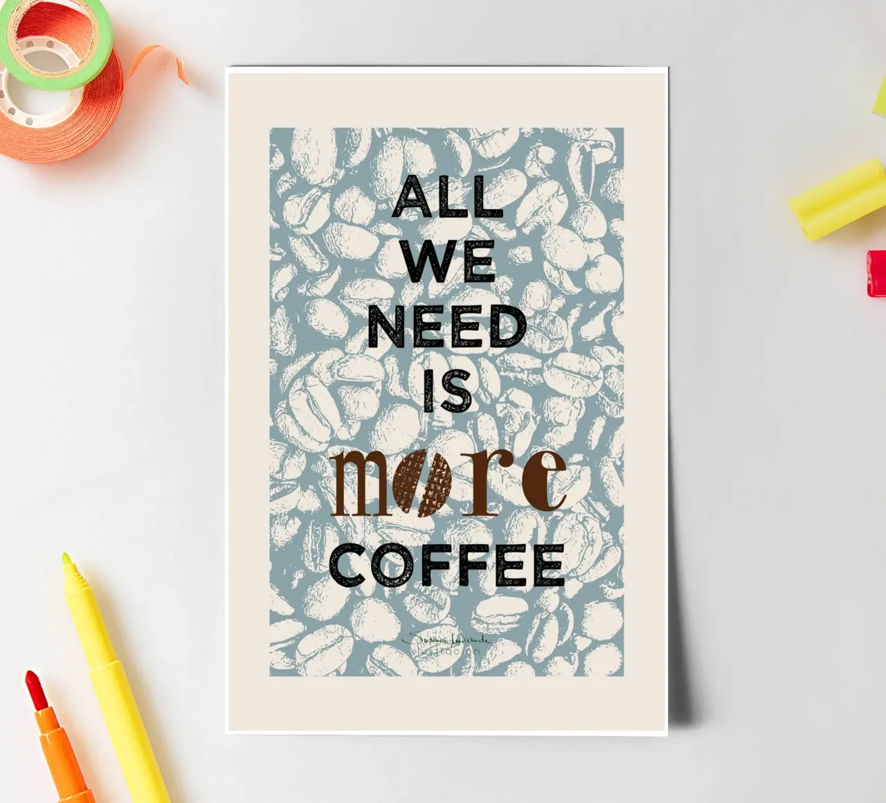 All we need is more coffee - coffee art print sticker sheet by Art by Susana Miranda ilustración