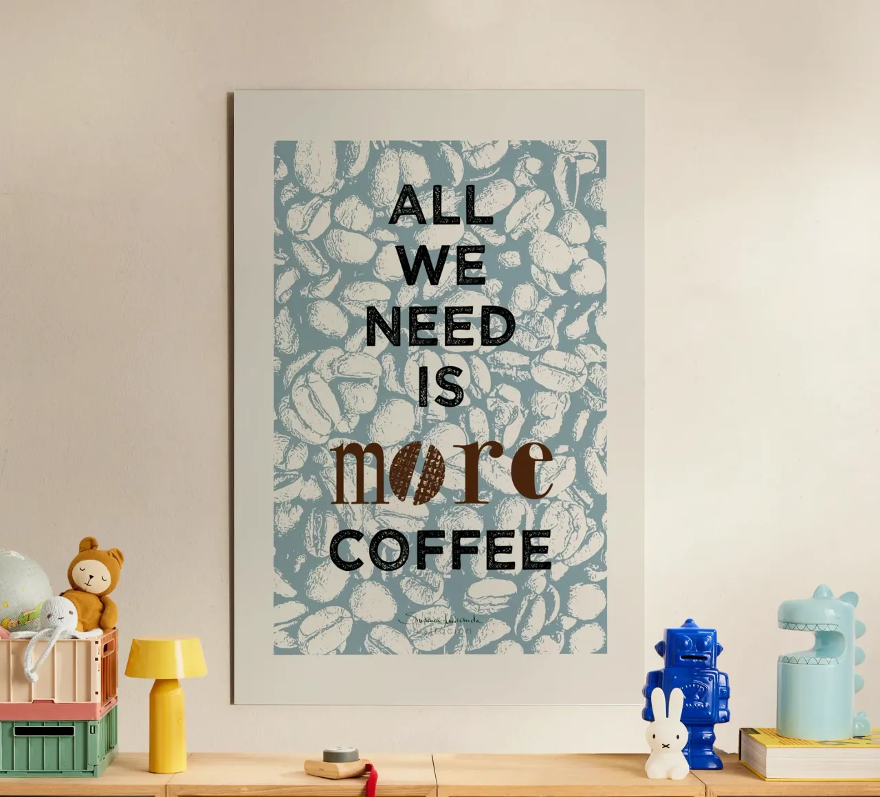 Tout ce dont nous avons besoin, c'est de plus de café - coffee art print alu dibond de Art by Susana Miranda ilustración