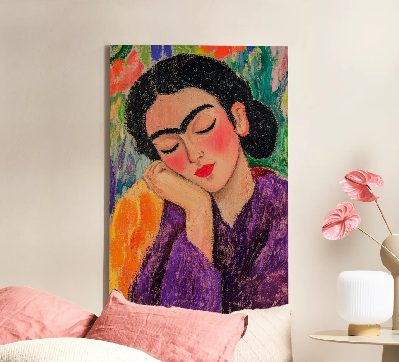 Frida Kahlo Peinzend canvas met Baklijst van studiofox