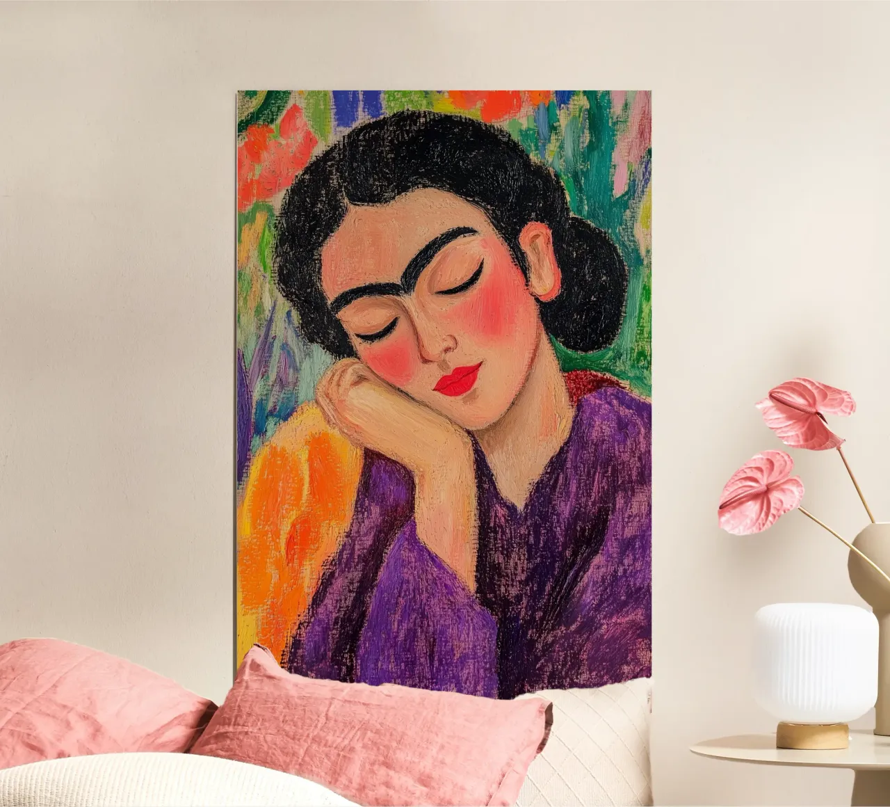 Frida Kahlo Peinzend poster met kunststof frame van studiofox