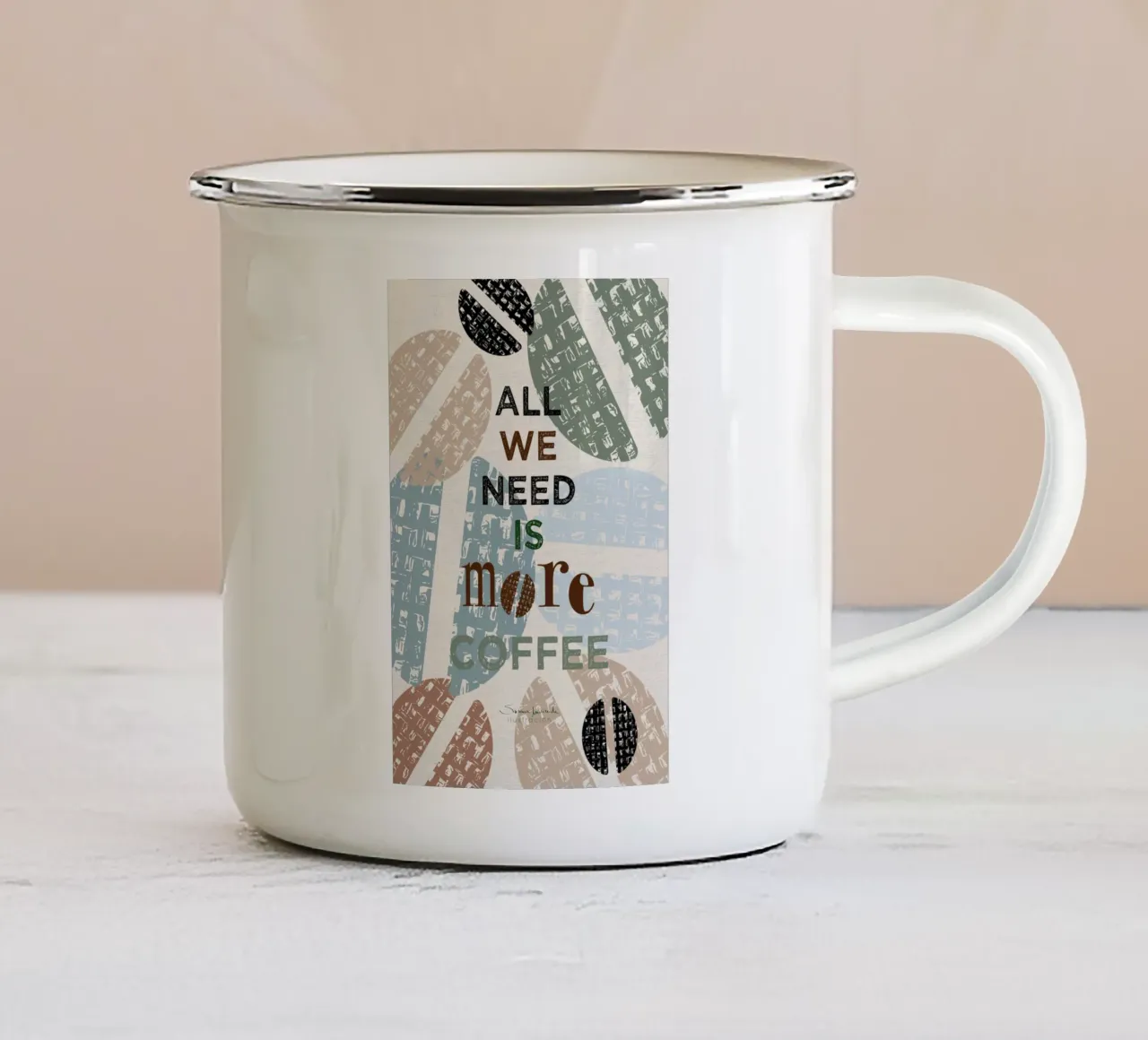 All we need is more coffee - koffie art print emaille mok van Art by Susana Miranda ilustración