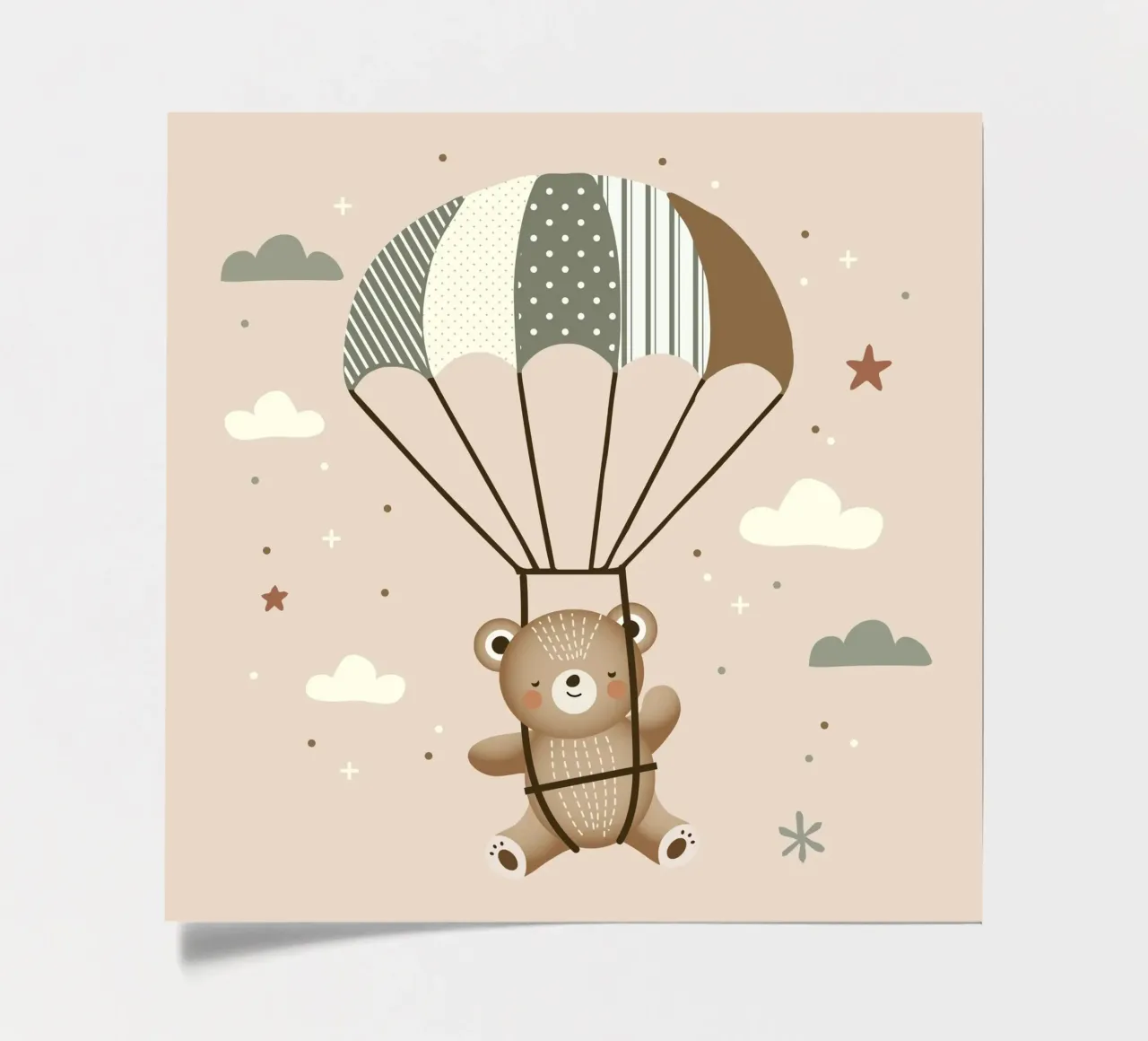 Orso con paracadute - Illustrazione giocosa in colori tenui foglio adesivo da namosh