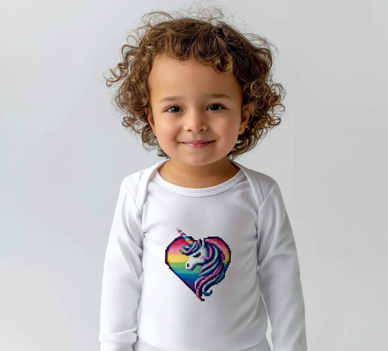 Unicorn heart - Pixelart long-sleeve baby romper by pixelart