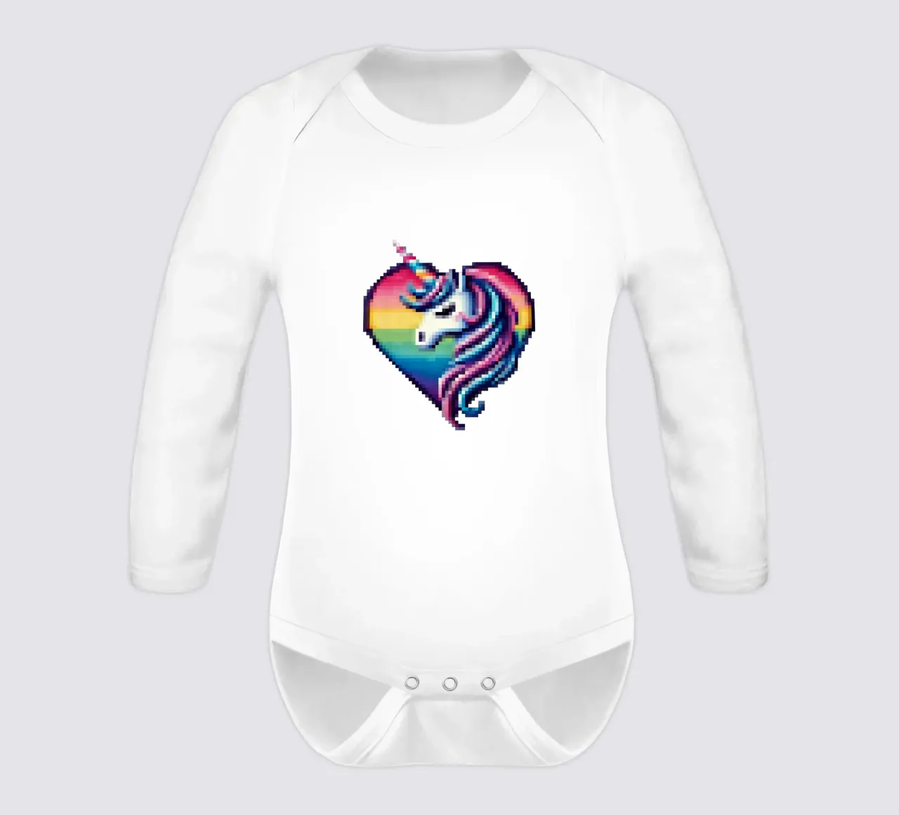 Unicorn heart - Pixelart long-sleeve baby romper by pixelart