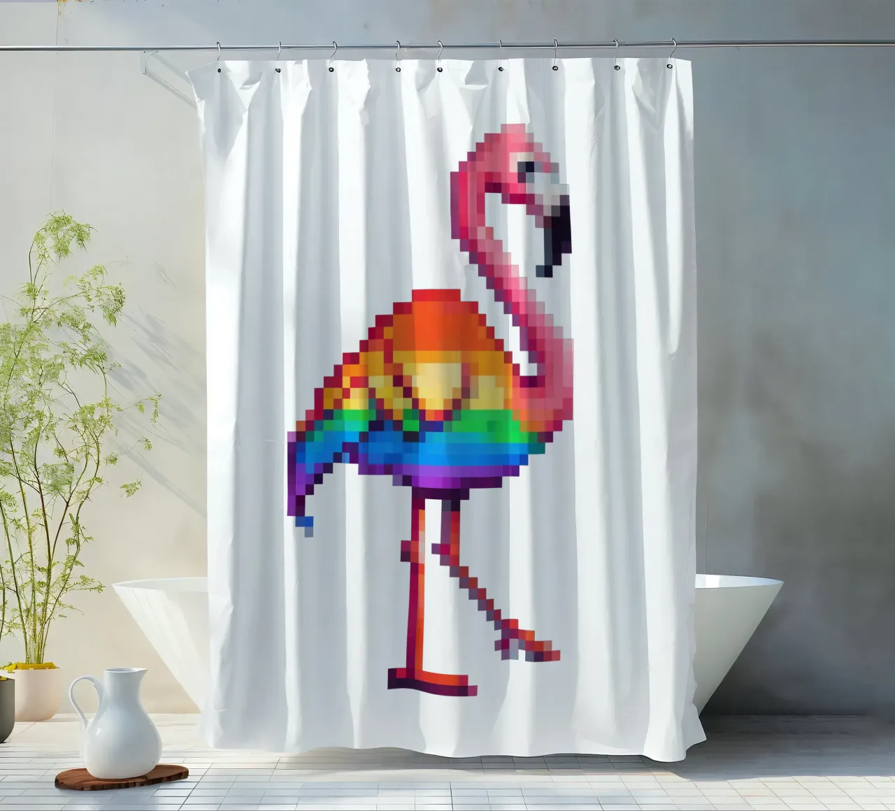 LGBTQ flamingo - Pixelart shower curtain by pixelart