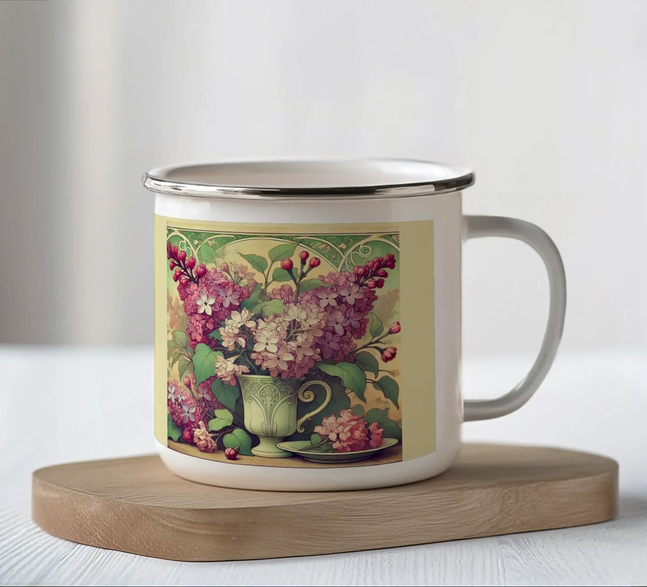 Lilla tazza in smalto da Art-Nouveau-Dsg