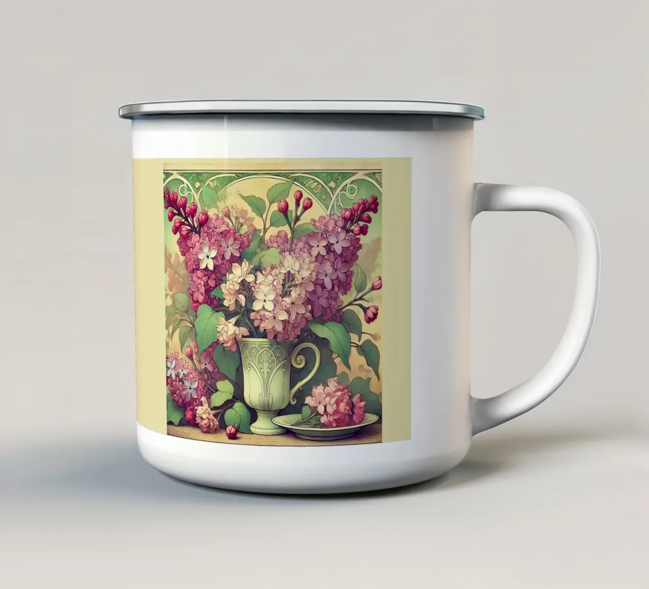 Lilla tazza in smalto da Art-Nouveau-Dsg