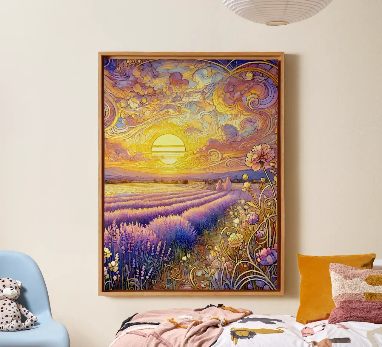 Lavendel in de zonsondergang canvas met Baklijst van Art-Nouveau-Dsg