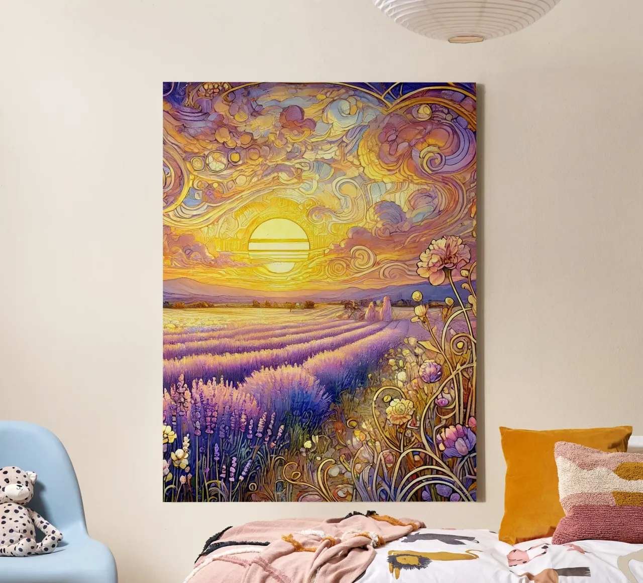 Lavendel in de zonsondergang canvas met Baklijst van Art-Nouveau-Dsg