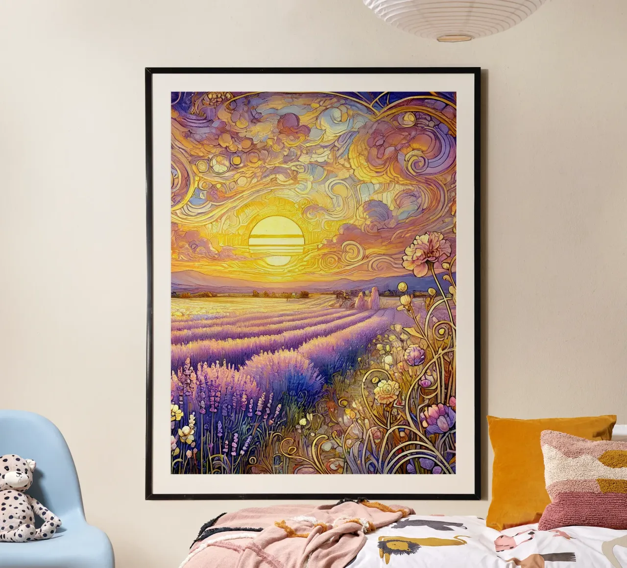 Lavendel in de zonsondergang poster van Art-Nouveau-Dsg